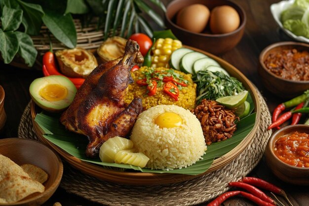 Photo une assiette de nourriture avec du riz, de la viande et des légumes