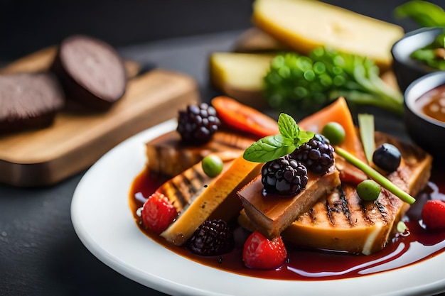 une assiette de nourriture avec une feuille dessus