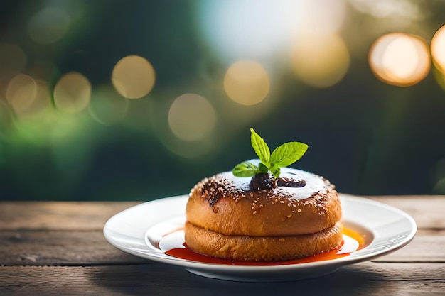 Une assiette de nourriture avec une feuille verte dessus