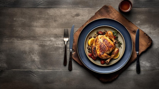 Une assiette de nourriture avec une fourchette et un couteau sur une table