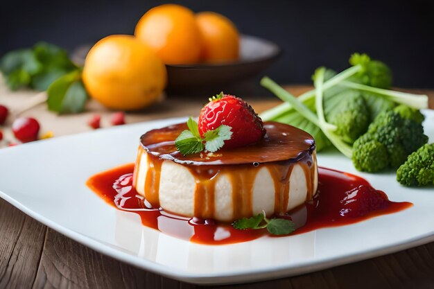 Photo une assiette de nourriture avec une fraise et une assiette de nourriture dessus