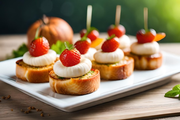 Une assiette de nourriture avec une fraise sur le dessus