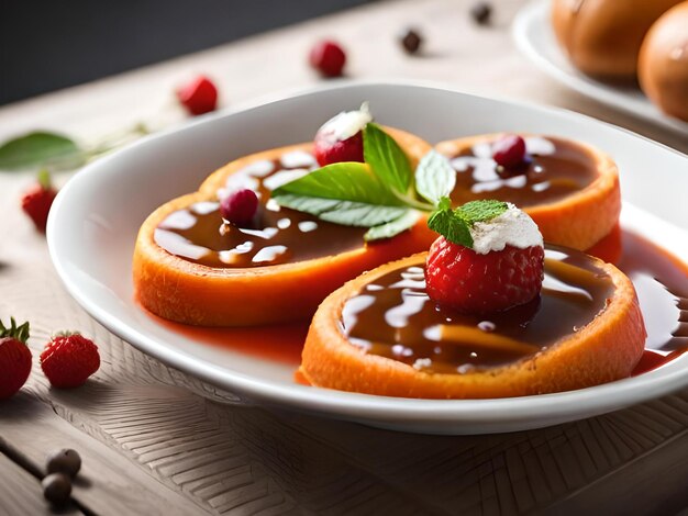 Une assiette de nourriture avec une fraise sur le dessus