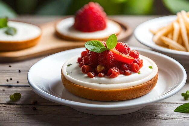 une assiette de nourriture avec une fraise dessus