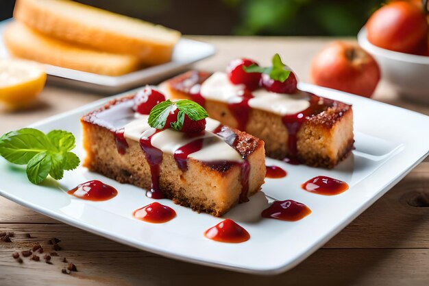 Une assiette de nourriture avec une fraise dessus