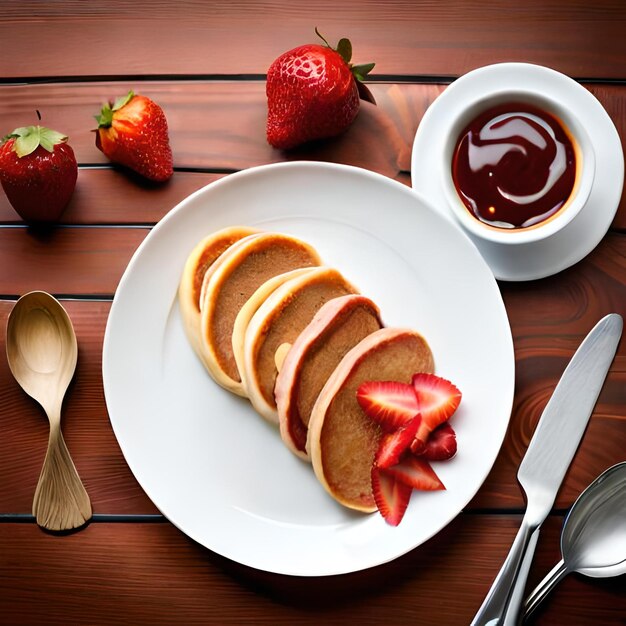 Une assiette de nourriture avec des fraises et une assiette de fraises.