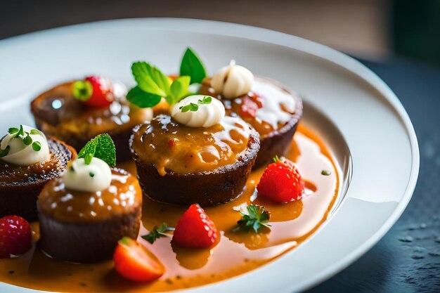 une assiette de nourriture avec des fraises et de la crème