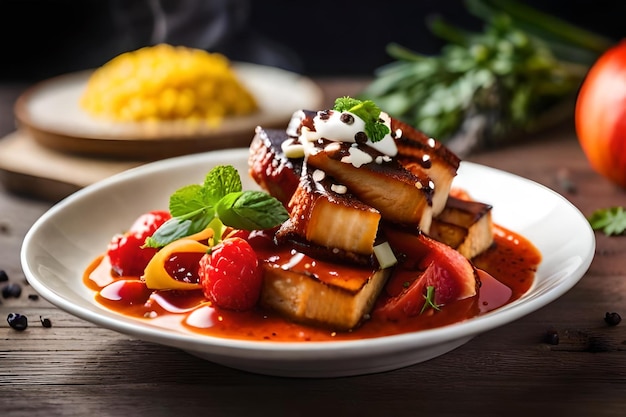 Photo une assiette de nourriture avec des fraises et des fraises dessus