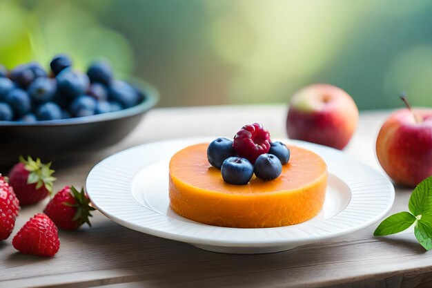 une assiette de nourriture avec un fruit dessus