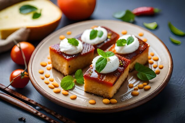 Une assiette de nourriture avec des fruits dessus