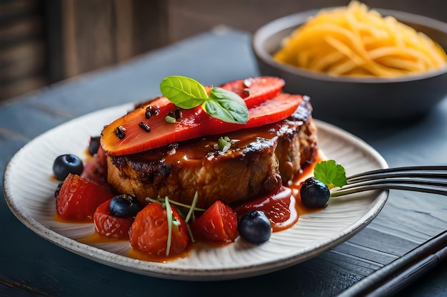 une assiette de nourriture avec des fruits et du fromage dessus