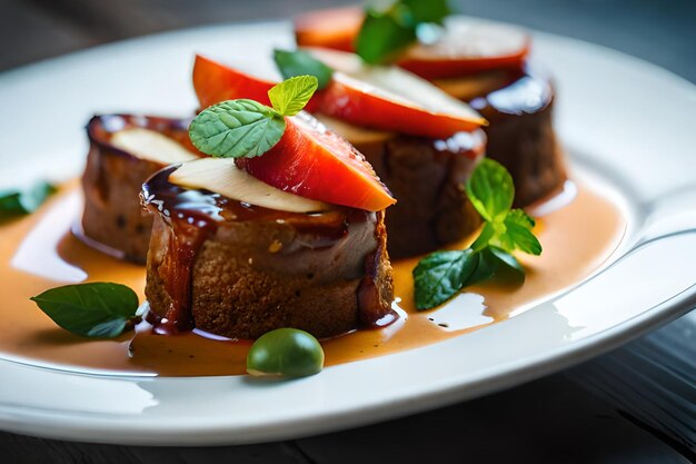 une assiette de nourriture avec des fruits et de la menthe