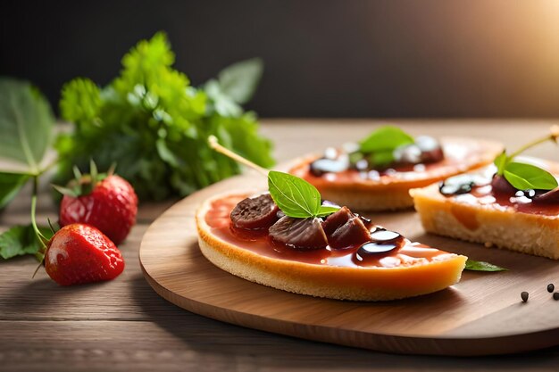 Une assiette de nourriture avec une garniture aux fraises et au chocolat