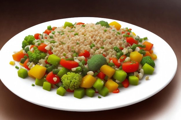 Photo une assiette de nourriture avec des légumes et du riz dessus