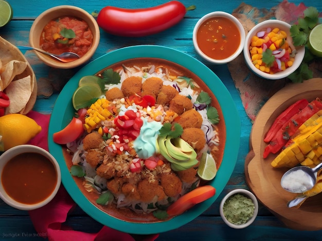 une assiette de nourriture mexicaine délicieuse avec différents types d'aliments végétaux sur la table