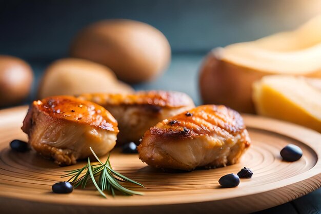 une assiette de nourriture avec un morceau de poulet dessus