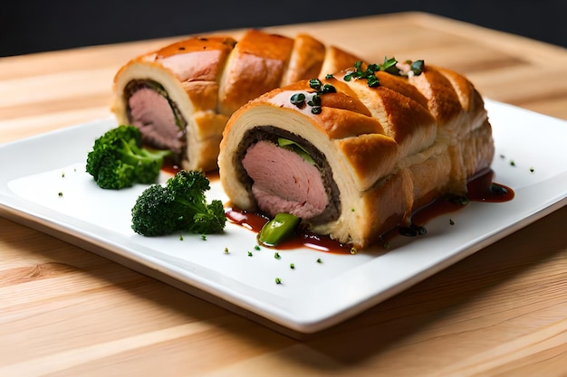 Photo une assiette de nourriture avec un morceau de viande dessus