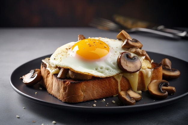 Une assiette de nourriture avec un œuf au plat dessus