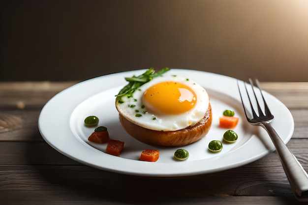 Une assiette de nourriture avec un œuf au plat dessus