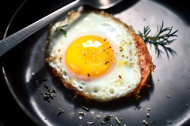 Une assiette de nourriture avec un œuf dessus