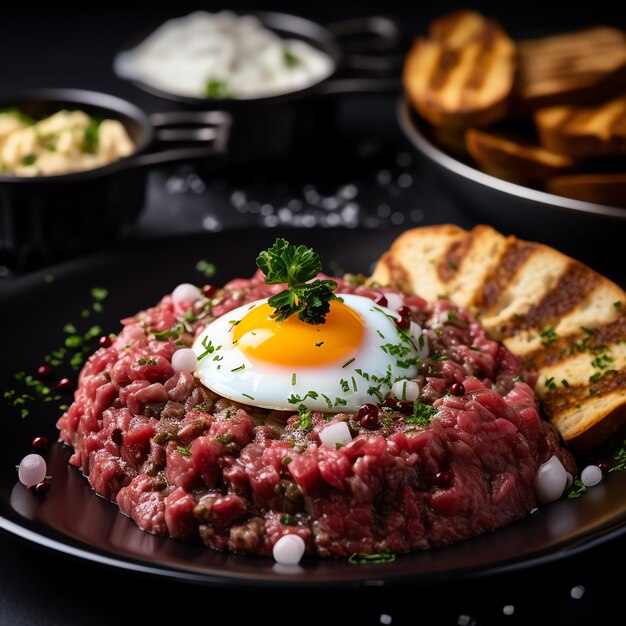 Photo une assiette de nourriture avec un œuf dessus