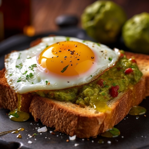 Une assiette de nourriture avec un œuf dessus