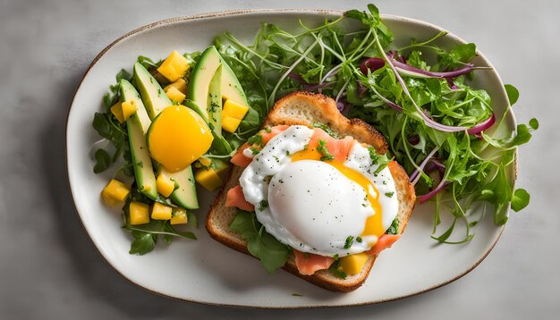 une assiette de nourriture avec un œuf dessus