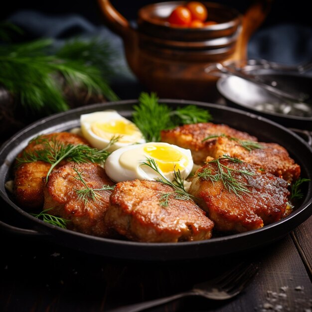 Photo une assiette de nourriture avec des œufs et des herbes