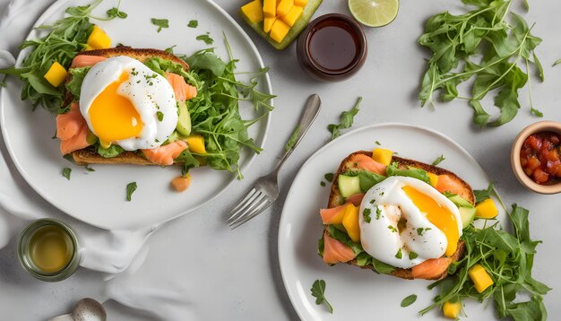 une assiette de nourriture avec des œufs et des légumes