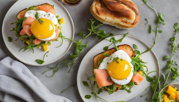 une assiette de nourriture avec des œufs de saumon et de laitue