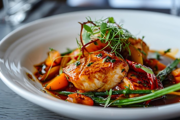 une assiette de nourriture avec un poulet et des légumes dessus