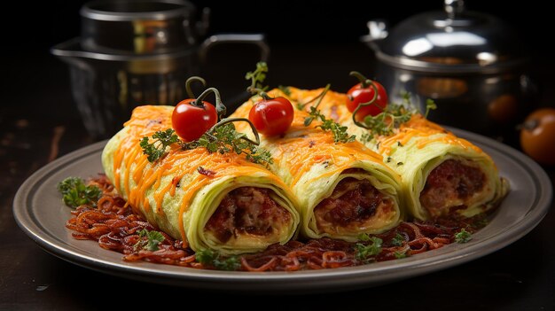 une assiette de nourriture qui est sur une table