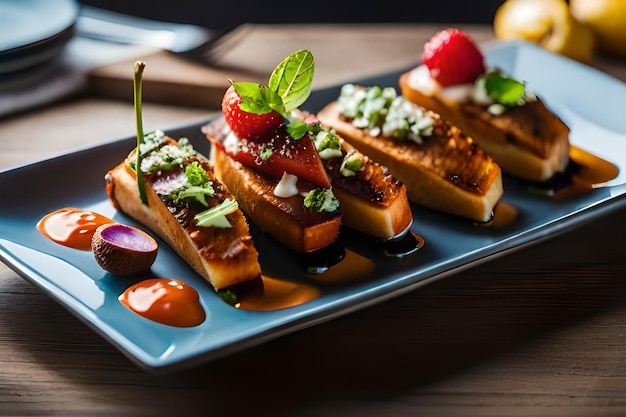 une assiette de nourriture qui a une fraise dessus