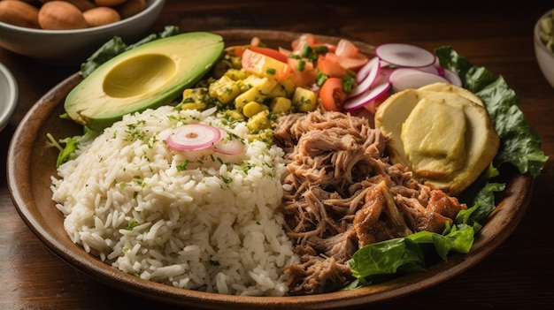 Photo une assiette de nourriture avec une salade de barbacoa