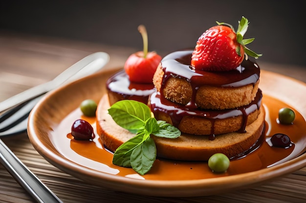 Une assiette de nourriture avec une sauce aux fraises