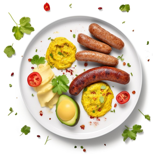 Photo une assiette de nourriture avec des saucisses et des œufs.