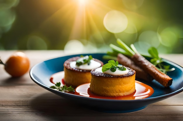 une assiette de nourriture avec le soleil derrière elle