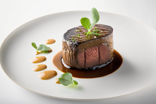 Une assiette de nourriture avec un steak dessus