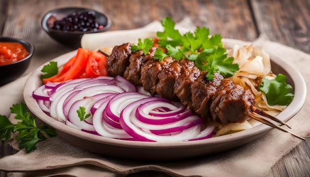 Photo une assiette de nourriture avec un steak de légumes et des mûres