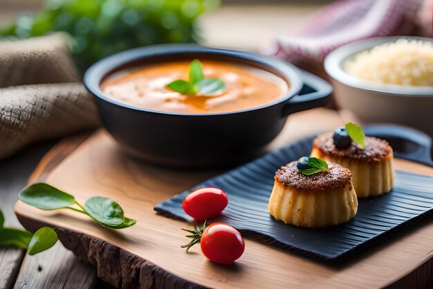 Une assiette de nourriture avec une tomate et une tomate dessus