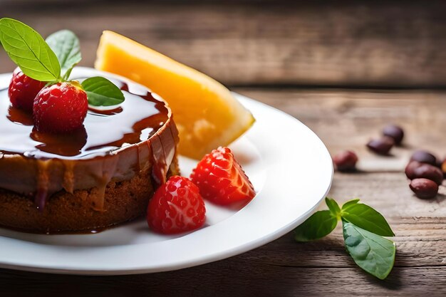 Photo une assiette de nourriture avec une tranche de citron et des fraises dessus