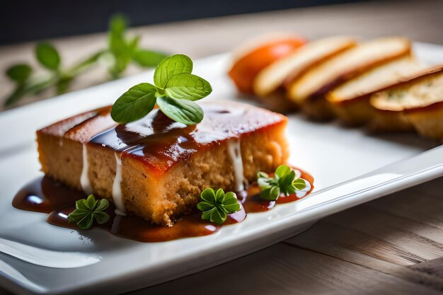 une assiette de nourriture avec une tranche de gâteau dessus