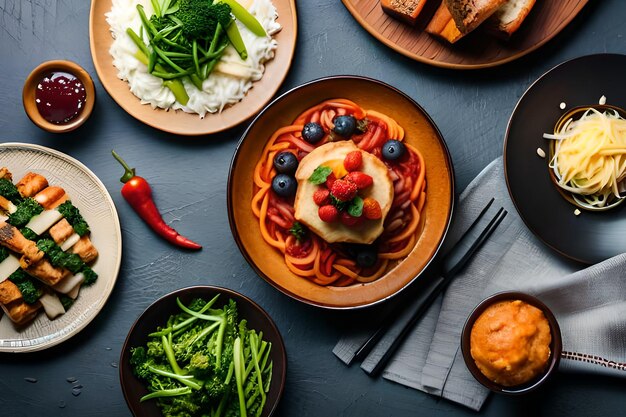 une assiette de nourriture avec une variété de nourriture dessus