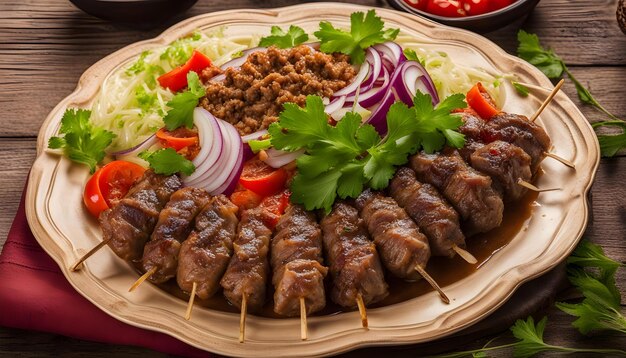 une assiette de nourriture avec une variété de viandes dessus