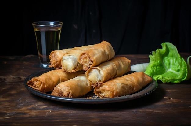 Photo une assiette de nourriture avec un verre d'eau à côté