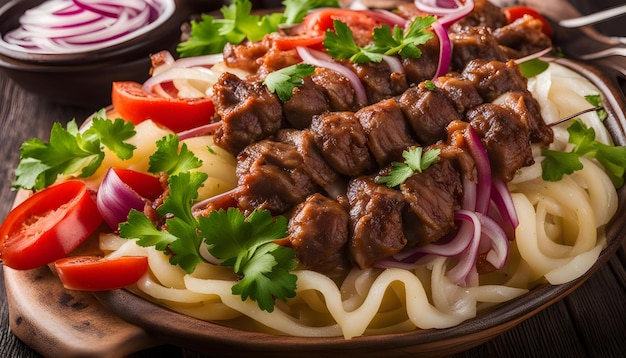 Photo une assiette de nourriture avec de la viande et des légumes