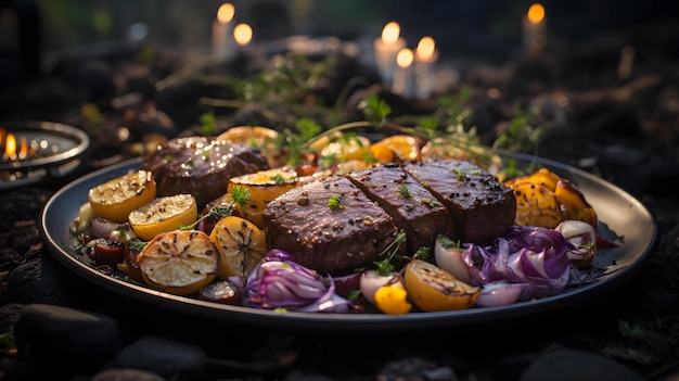 assiette de nourriture avec de la viande et des légumes