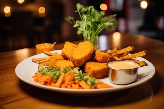 Une assiette de nuggets de poulet avec un côté de sucrerie.