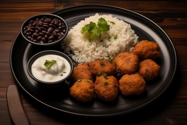 Une assiette de nuggets de poulet servie avec un côté de Tang.