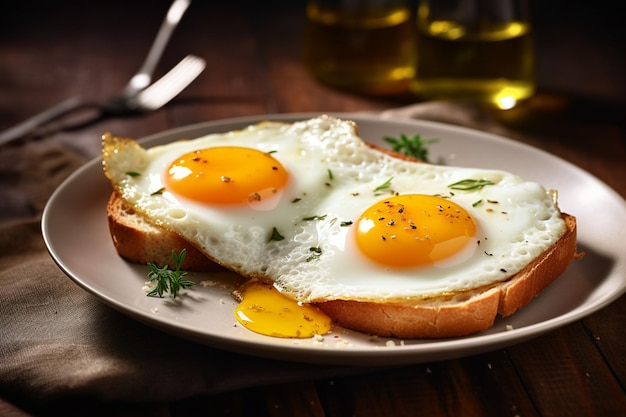 Une assiette d'œufs avec un œuf au plat dessus